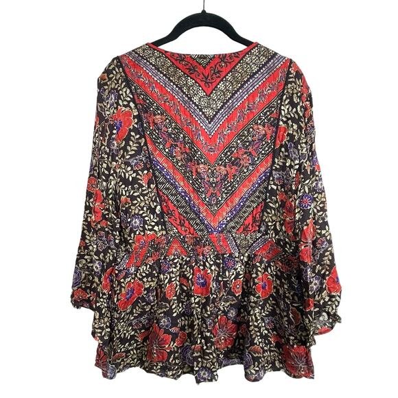 NWT Daniel Rainn‎ L Brown Red Floral Knit Top – Quilted Detail Peplum Boho Chic - Picture 5 of 9